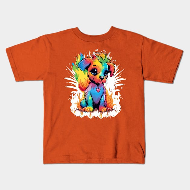 Puppy's Rainbow Blaze - Heart Explosion Design Kids T-Shirt by trubble